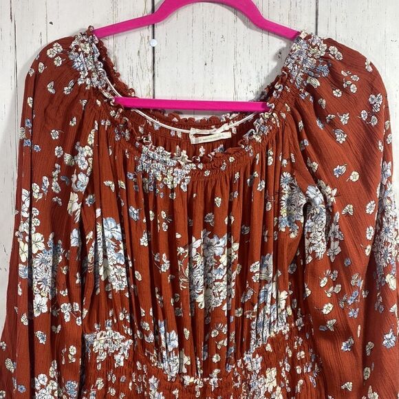 Urban Outfitters Floral Boho Cottagecore Mini Dress Off Shoulder Smocked Size L - Picture 5 of 15